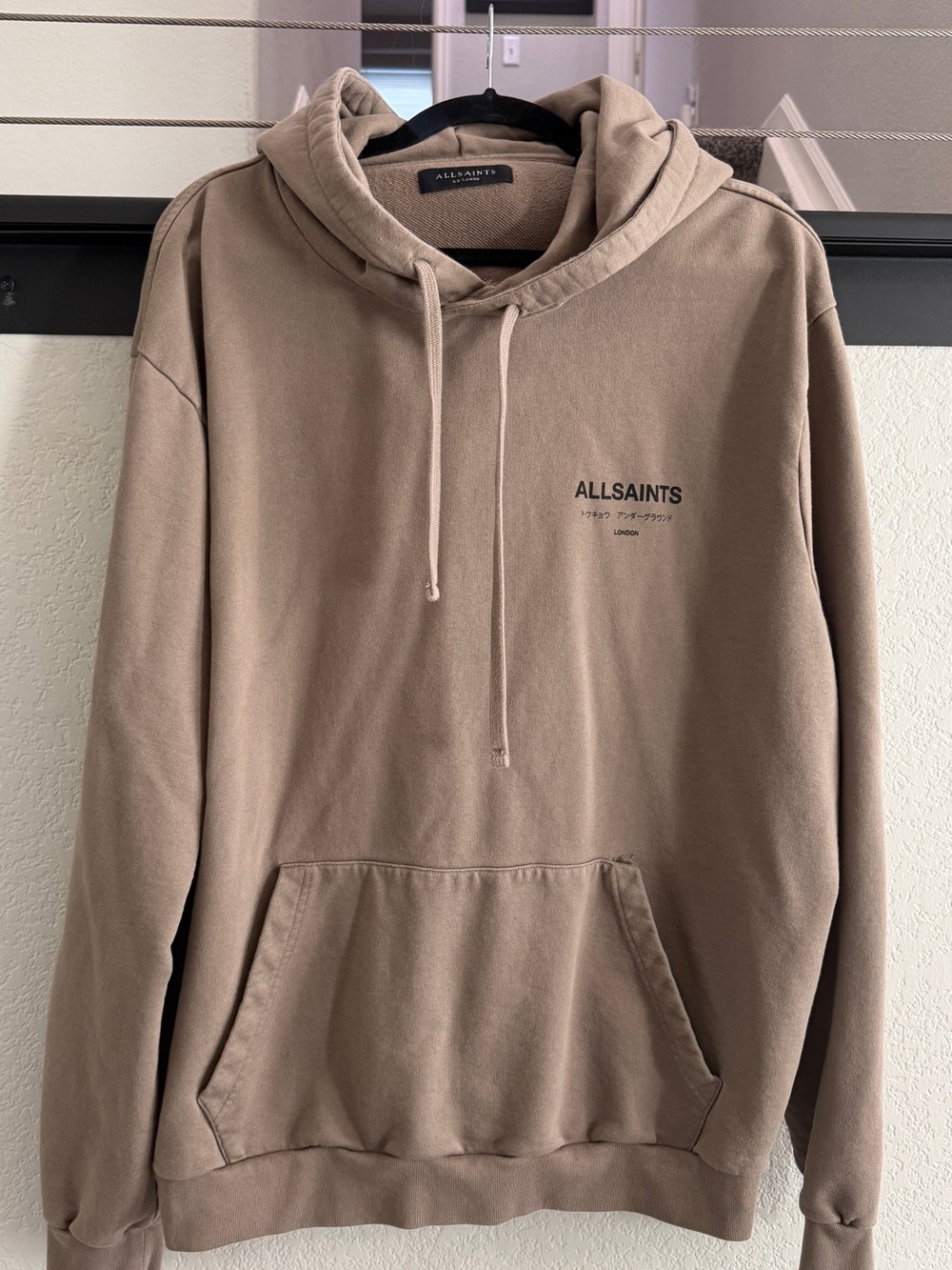 AllSaints Underground OTH Hoodie Men’s XXL Taupe Logo Organic Cotton